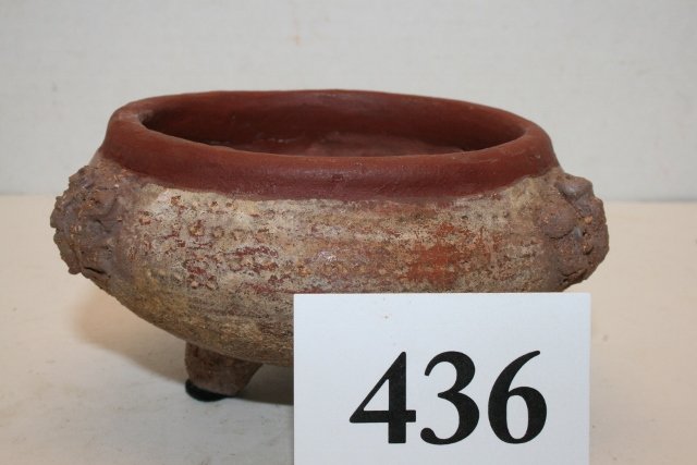 3 Footed Bowl with animal heads: 4 ¼” x 2 1/8” 3 Footed Bowl with animal heads in relief on sides, Panamam from the Oppenheim – Cranfill Coll.