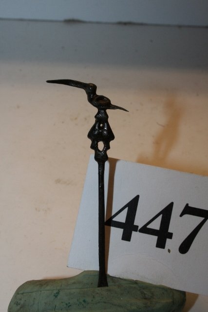 2 13/16” Copper Surgical Tool: 2 13/16” Copper Surgical Tool, Toucan on top, Inca, Peru, Rare! from the Oppenheim – Cranfill Coll.