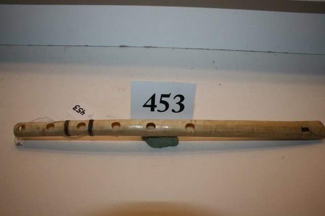 10 ½” Bone Flute: 10 ½” Bone Flute – has old repair, Madre De Pios Area Brazil Ethnographic item from the Oppenheim – Cranfill Coll.