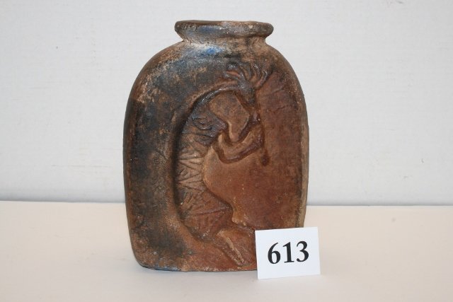 Hopi Pottery Water Bottle: Hopi Pottery Water Bottle, cast contemporary vessel, 6 x 2 ½” x 7 ½” with kokapella design, nicely made, Hopi Decorative Style