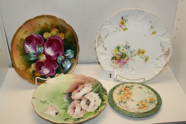 3 Hand Painted Plates: 3 Hand Painted Plates & 1 Hand Painted Trivet – 1 Limoges, some unmarked