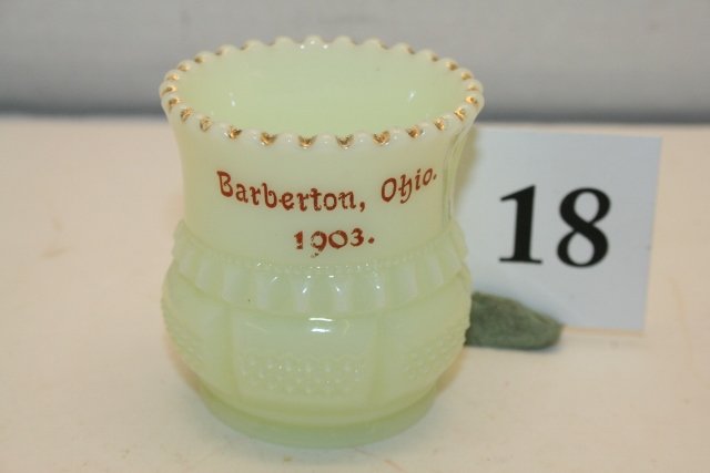 Custard Toothpick Holder: Custard Harvard Columbia Souvenir – Barberton, Ohio 1903 Toothpick Holder