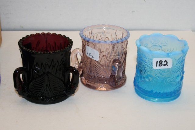 3 Toothpick Holders: 3 Westmoreland – Crane in the Rushes, 1 clear & white opal – 1 amethyst – 1 blue opal cherries Toothpick Holders