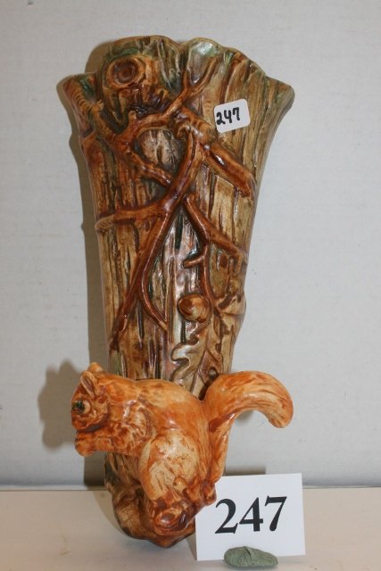 Weller Squirrel Pocket Vase: 9 ½” Weller Squirrel Pocket Vase