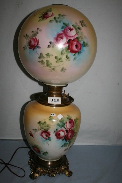 Large Gone with the Wind Lamp: Large Gone with the Wind Lamp – 11” tall Hand Painted Roses – all original