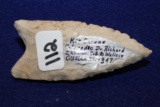 Tan Chert Clovis Point: 2 ¾” Tan Chert Clovis Point, Kit Carson, Colorado, Ex. Zeachke Coll. Wallace Gusler Coll.