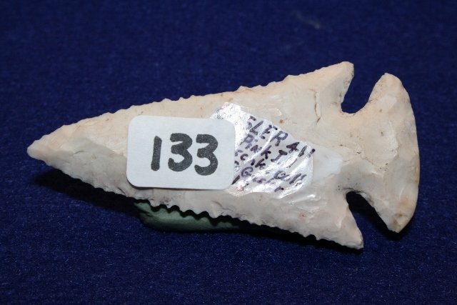 Burlington Chert Serrated Archaic Corner Notch Point: 2 ¾” Burlington Chert Serrated Archaic Corner Notch Point – Ill. Wallace Gusler Coll.