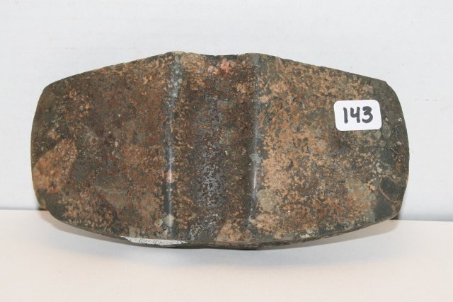Double Bit Granite Porphoritic Axe: 6 1/8” Double Bit Granite Porphoritic Axe, Calhoun Co. Ill, Griffeth Coll. Wallace Gusler Coll.