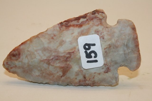 Flint Ridge Archaic Point: 3 3/16” Colorful Flint Ridge Archaic Point – Morrow Co. Ohio – Ex. Bob Converse Coll.