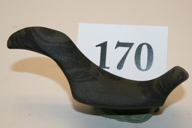 3 ¾” Banded Slate Birdstone: 3 ¾” Banded Slate Birdstone, front hole undrilled, Holmes Co., Ohio Ex. Converse Coll. – very nice!