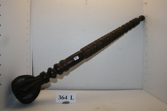 37 ½” Carved Wood Mace: 37 ½” Carved Wood Mace, Islands, has age cracks