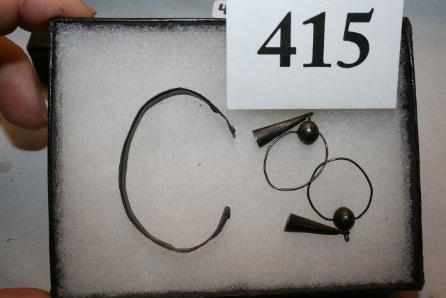 Silver Trade Childs Bracelet: 1 ¾” Silver Trade Childs Bracelet, Pair Silver Ear Bobs, Trade Silver