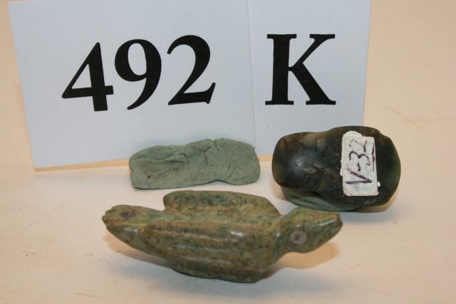Jade Bird Amulet Mayan: 2 Items: 1 ¾” Jade Bird Amulet Mayan, C.A., 1” #V-32 Jade Pendant, Costa Rica