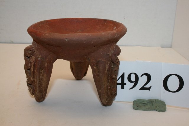 Tri Pod with snake legs: 3 ½” x 2 5/8” Tri Pod with snake legs, Mexico, Red Clay