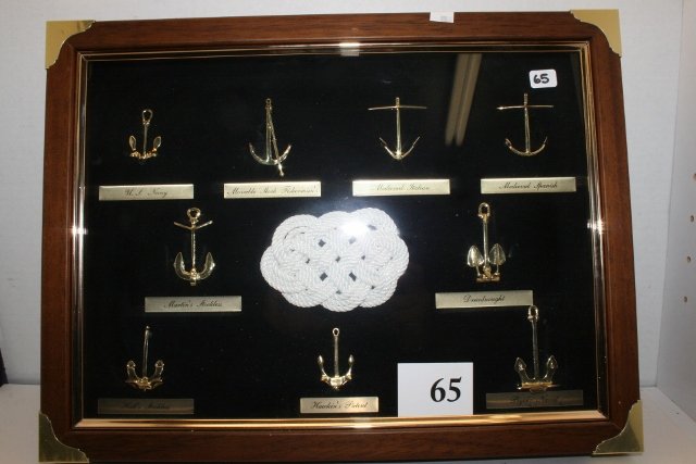 Anchors & Rope: 16” x 12” Framed Replica Anchors & Rope – U.S. Navy, Medieval Spanish, Dread naught, Byex’s Naval etc….