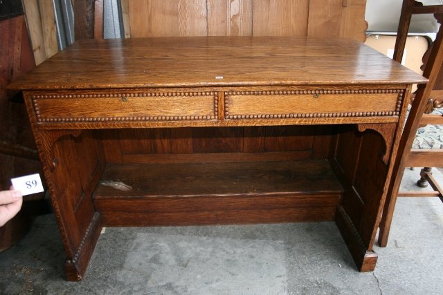 2 Drawer Oak Counter/Desk - NO SHIPPING: 2 Drawer Oak Counter/Desk – 46” wide, 25” deep, 30” tall – foot rest inside base – no shipping