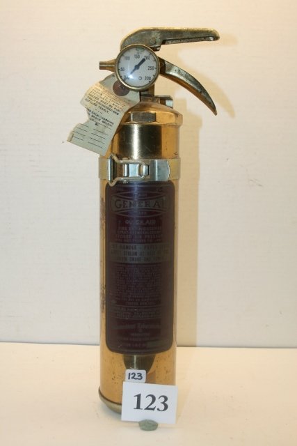 Brass General Hand Fire Extinguisher: 14 ½” Brass General Hand Fire Extinguisher with pressure gauge