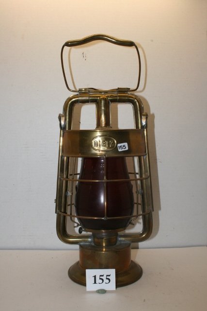 Brass Dietz King Fire Dept. Lantern: 14” Tall Brass Dietz King Fire Dept. Lantern with Ruby Glass Globe – signed Fitzall, New York U.S.A.