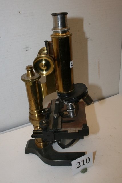 Brass Microscope: 12” Tall Brass Microscope by Spencer Lens Co. Buffalo New York