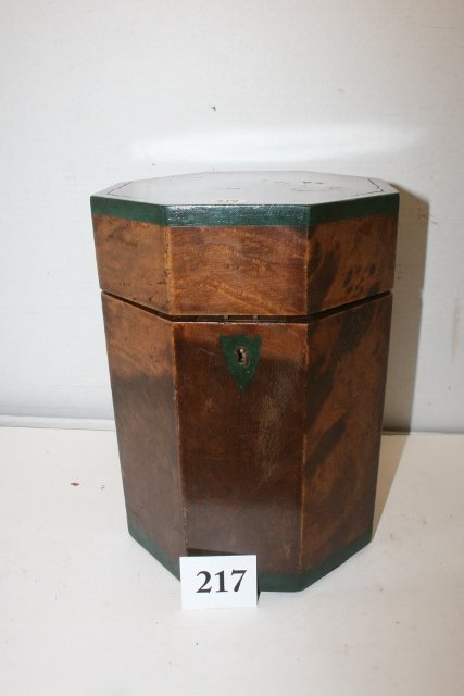Wooden Octagonal Box with blown glass: 10” tall Wooden Octagonal Box with blown glass humidor inside