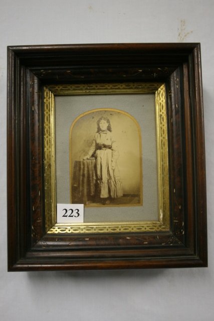 Walnut Shadow Box Picture Frame: 13 ½” x 15 ½” Walnut Shadow Box Picture Frame with Picture of Young Lady