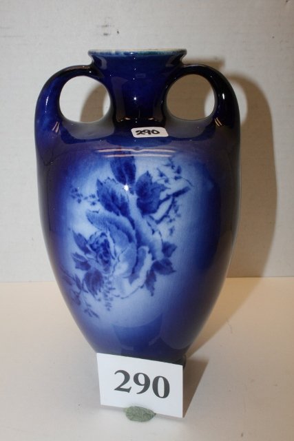 Flow Blue Vase with rose design: 8 ½” Flow Blue Vase with rose design