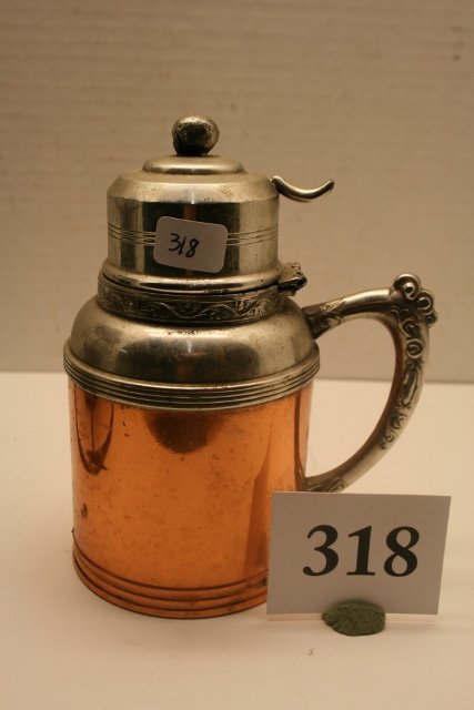Copper Teapot: 6” Copper Teapot with silver plate handle & lid