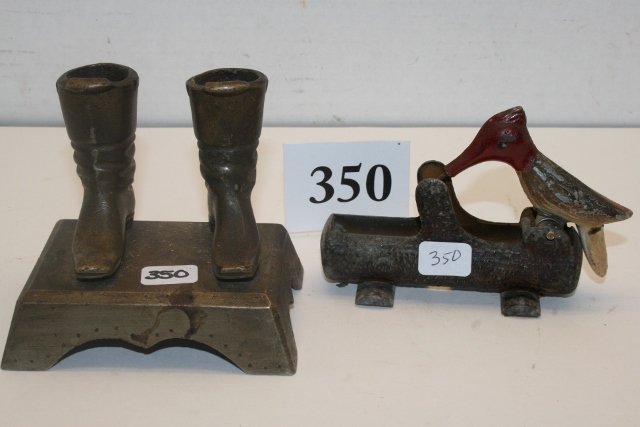 Jack Imp Tobacco Cutter: Jack Imp Tobacco Cutter – handle broken – brass 2 boot match holder & woodpecker toothpick holder