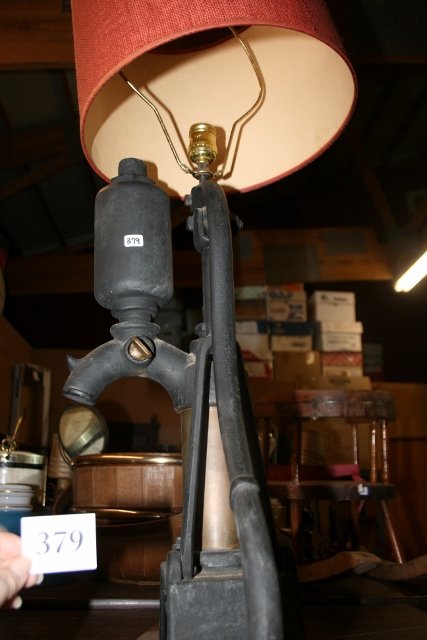Electric Lamp made from Cast Iron Well Pump: 32” Tall Electric Lamp made from Cast Iron Well Pump on wooden base