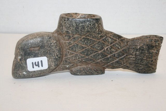 Steatite Fish Effigy Pipe: 5 ¾” Steatite Fish Effigy Pipe – Nice