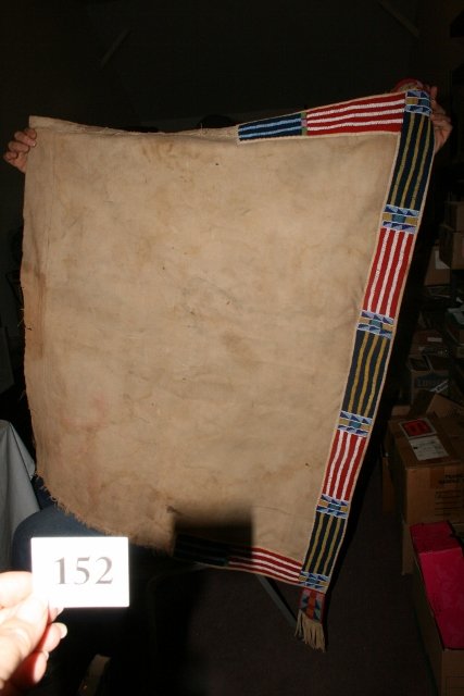 Saddle Blanket: 56 ¼” x 35 ¼” Crow Bead Decorated Over Military Tent Canvas, Saddle Blanket, circa 1870’s