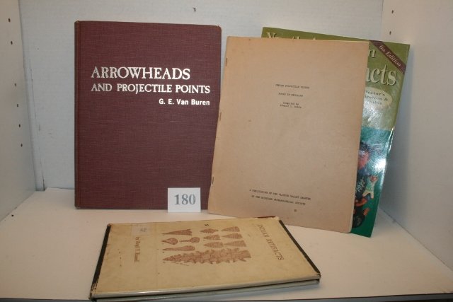 5 Assorted Books: “Arrowheads: 5 Assorted Books: “Arrowheads and Projectile Points” by Van Buren, “North American Indian Artifacts” by Hothem, “Indian Artifacts” by Russell