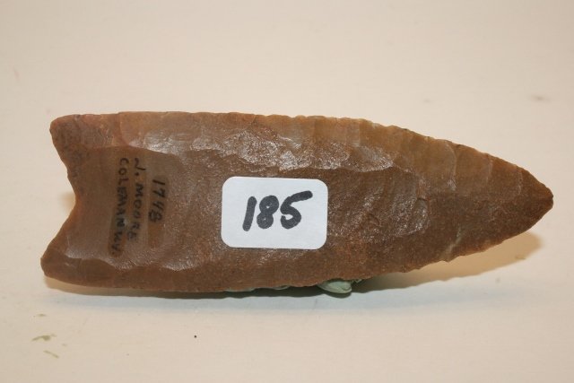Carter Cave Flint Paleo Fluted Point: 3 ¾” Carter Cave Flint Paleo Fluted Point “J. Moore” Coleman Kentucky, on piece