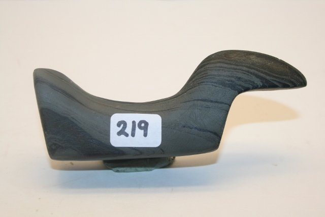 Banded Slate Birdstone: 4 ¼” Banded Slate Birdstone, with banded “eye” on one side – Allen Co. Ohio, Ex. Paul Rankin Collection