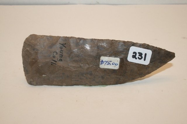 Dover Chert Copena Knife: 5 1/16” Dover Chert Copena Knife, Wayne Co. Tenn.- Ex. T.H. Young – Cowen Hood Collections – Jackson Grade 9+ C.O.A.