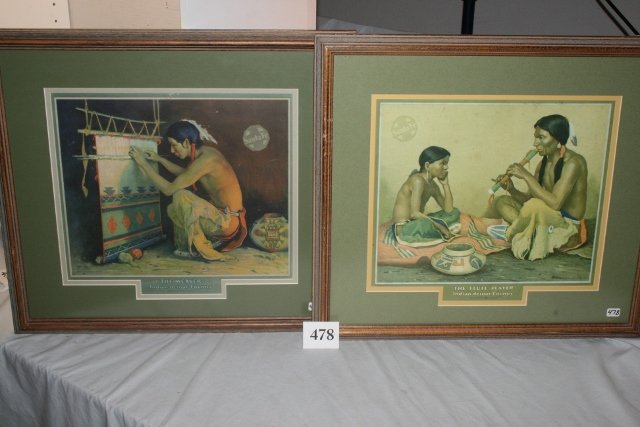 2 Framed Couse Prints (calendars): 18 ¾” x 16 ½” 2 Framed Couse Prints (calendars) Santa Fe R.R. “The Weaver, The Flute Player”