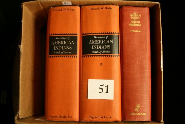 Books: Vol. 1 and 2 of Hand Book: Books: Vol. 1 and 2 of Hand Book of American Indian North of Mexico, by Hodge 1959, reprint Edition and Indian Tribes of North America by Swanton, 1969 Edition