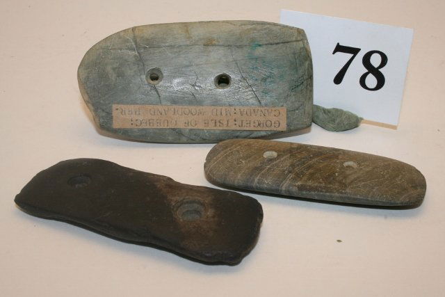 3 Gorgets: 3 Gorgets – largest 3 ½” marked Isle of Quebec, Canada