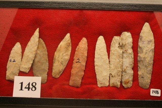 Group of 9 Mo. Plano Points: Group of 9 Mo. Plano Points, most have some damage – largest 5 ¼” - Ex. Marcou Coll.