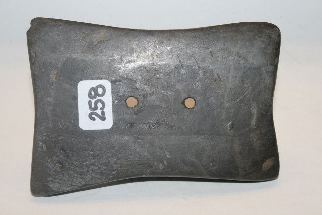 Adena Quadro Concave Gorget: 3 7/8” Banded Slate Adena Quadro Concave Gorget – old dings to one corner, Ohio