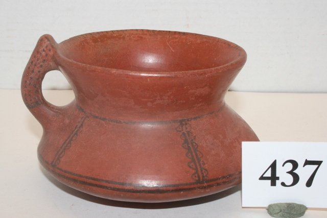 Inca Chicha Cup: 5 ½” x 3 ¼” Handled Spittoon Shaped Inca Chicha Cup – small chip on rim