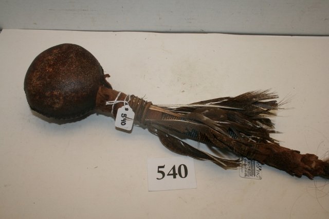 13” Crow Dance Rattle: 13” Crow Dance rattle – beaded handle, age uncertain
