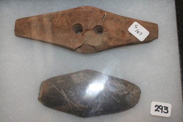 Expanded Center Gorget: 2 Artifacts – 5 5/8” Expanded Center Gorget, Broken & Glued and a 4” Expanded Center Gorget Preform found in Medina Co., Ohio