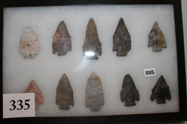 10 Ohio pentagonal Points: 8 x 12 Frame containing 10 Ohio pentagonal Points – largest 2 5/8” – Ex. Bud Patton Coll.