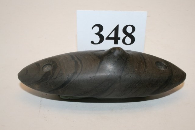 Glacial Kame Spine back Gorget: 4 3/8” Banded Slate Glacial Kame Spine back Gorget, Medina Co. Ohio – Vernon Drake Collection – Bennett C.O.A.