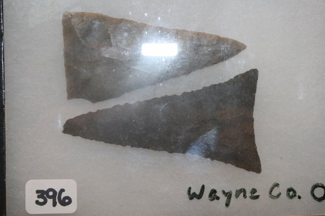 2 Large Triangular Points: 2 Large Triangular Points, both have small dings – largest 3”, Wayne Co. Ohio