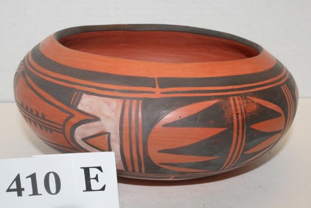Hopi Redware Polychrome Bowl: 8 7/8”x 3 ¾” Hopi Redware Polychrome Bowl, Fine Condition – circa 1950-1960, unsigned but attributed to Annie Healig