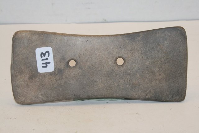Adena Slate Bi Concave Gorget: 5 3/8” Adena Slate Bi Concave Gorget – Russel Co. Kentucky has chip one end, crack radiating out from chip does not affect appearance
