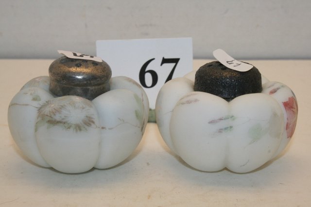Pair of Mt. Washington Melon Rib S&P: Pair of Mt. Washington Melon Rib with Hand Painted Flowers