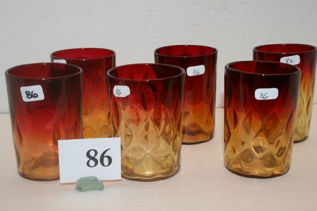 Set of 6 Amberina Diamond Optic Tumblers 3 ¾” tall: Set of 6 Amberina Diamond Optic Tumblers 3 ¾” tall